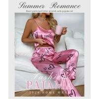 Conjunto De Pijamas De Seda Para Mujer Lencería Dormir Vuelta Sexy Sin Mangas Con Aros Y Pantalones Ropa Interior De Verano - details 0
