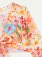 Bikini de 4 Piezas con Estampado Floral Top Halter con Escote en V Alto y Mangas Largas Camisa de Cubrir y Falda para Mujeres Moda - details 4
