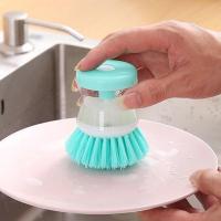 Plato para olla de lavado de cocina con relleno de líquido al presionar no daña la sartén, dispensador automático de cepillo de limpieza - details 7
