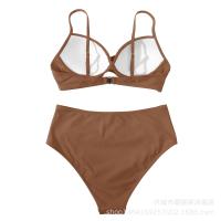 Nuevo Bikini dividido de color sólido con tiras cruzadas, traje de baño de cintura alta, sexy - details 24