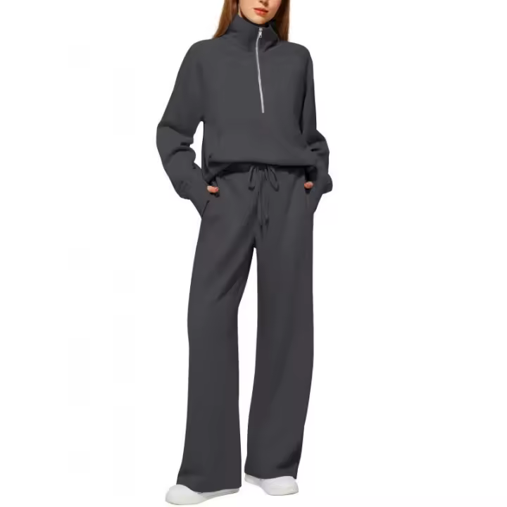 YC1508 Conjunto Casual de Mujer de Dos Piezas: Sudaderas de Gran Tamaño y Pantalones de Pierna Ancha para Mujer - 1