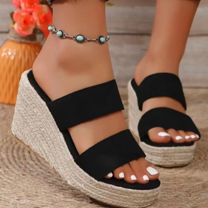 Sandalias de cuña de lujo para mujer, calzado de verano con punta abierta, zapatos de plataforma cómodos, tacones altos, talla 43 - 1