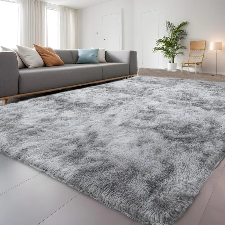 Alfombras de Pelo Largo Suaves Diseño Moderno Antideslizante de Piel Sintética para Dormitorio Salón Habitación Infantil Gris Claro 120 x 180 - 1