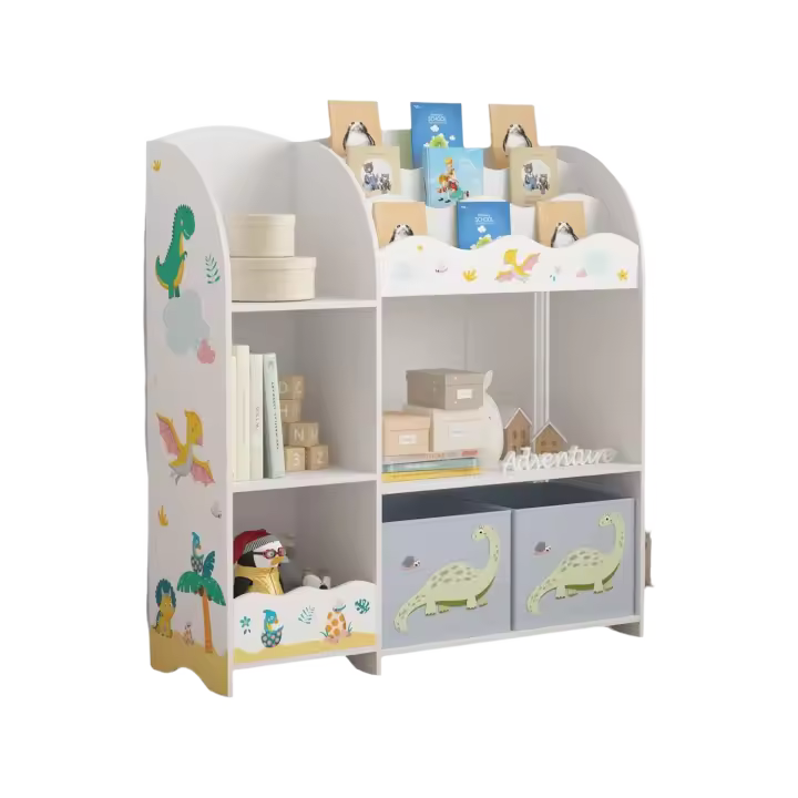 Estantería de Libros para Niños con Dos Cajones Plegables Diseño de Dinosaurio 100 x 93 x 30 cm - 1