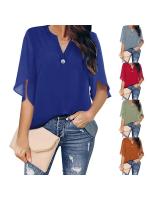 Blusa de verano para mujer, camisa de manga corta con cuello en v, ligera, acampanada, elegante, 3/4 - details 1