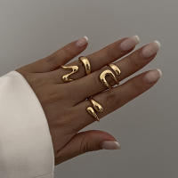 Anillos Geométricos de Metal Punk Juego de Anillos Abiertos Curvados Dorados para Mujeres y Hombres - details 2