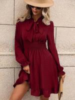 Vestido Midi de manga larga con cuello en V para mujer, elegante y bonito, a la moda, Color sólido, de lujo - details 2