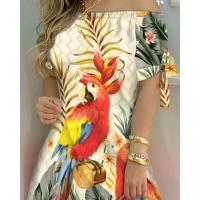 Vestido Estampado Sexy A La Moda Para Mujer, Vestido Acampanado De Manga Corta Con Hombros Descubiertos, Minivestidos Con Hombros Descubiertos Para Mujer - details 15