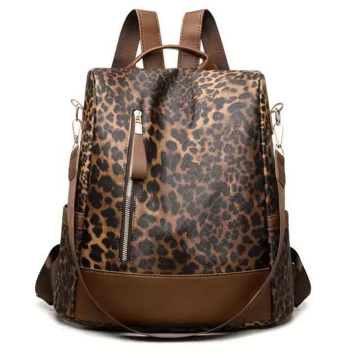 2025 nueva tendencia de moda mochila con estampado de leopardo simple mochila antirrobo de gran capacidad de viaje versátil informal para mujer - 1
