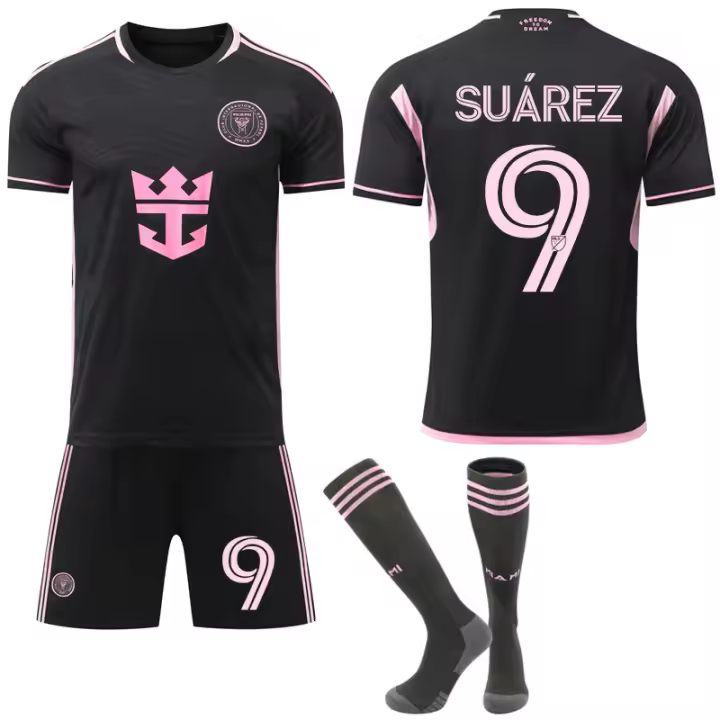 bambino2024-25 Partido visitante de Miami Negro No. 10 Messi Conjunto de uniforme de fútbol Jersey 9 Suarez Nueva versión original - 1