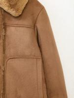 TRAFZA-abrigos gruesos de Invierno para mujer, chaquetas cálidas elegantes de manga larga con cuello vuelto de un solo pecho, Color sólido, a la moda - details 7