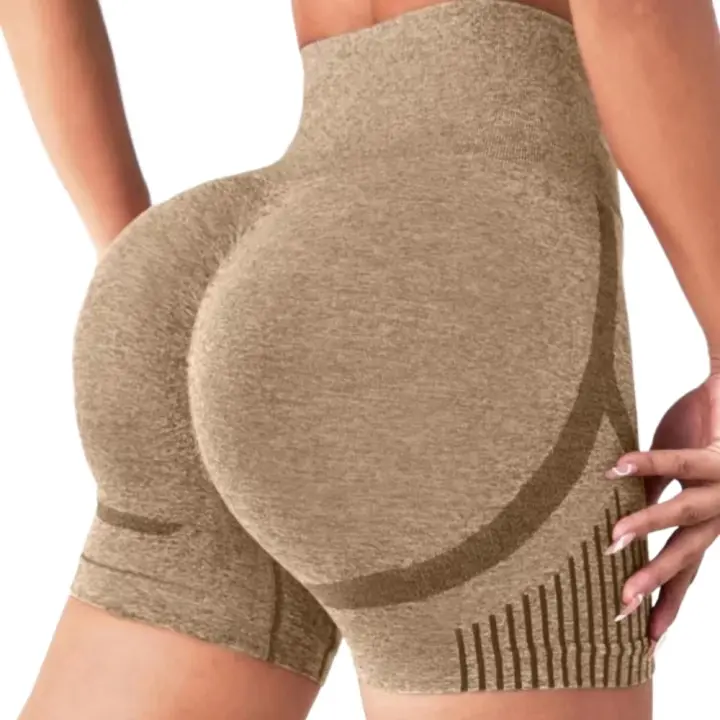 Pantalones cortos de yoga sin costuras para mujer de cintura alta para entrenar Ropa de fitness con agujeros Pantalones cortos de yoga para correr - 1