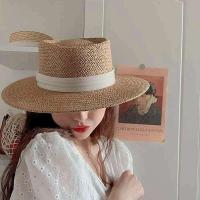 Paja grande ancha para mujer Summe viaje vacaciones playa protección solar UV Panamá gorra moda mujer sombrero con viseras - details 2