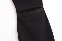Vestido negro elegante de , elástico, sin espalda, escote asimétrico, sin tirantes, moda para mujer - details 4