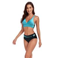 Traje de Baño de Dos Piezas Estilo Vintage Tanga Alto con Impresión Retro Material de Dacron - details 1