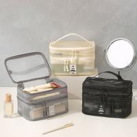 Bolsas de cosméticos de malla con cremallera, bolsa de maquillaje de perspectiva de gran capacidad de 1/2/3 capas, bolsa de lavado multifuncional, bolsa de almacenamiento de doble capa - details 10