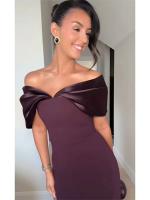 Elegante Vestido de Satén con Detalles de Parche Vestido Largo con Espalda Descubierta y Hombros Fuera Vestido de Fiesta de Moda para Mujeres - details 2