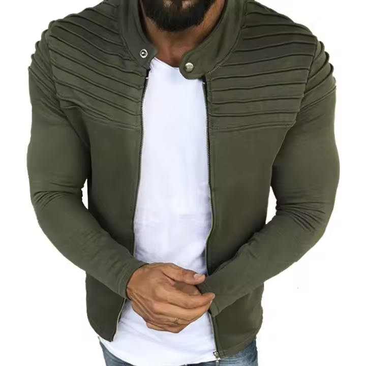 Chaqueta deportiva informal de otoño para hombre, chaqueta ajustada a rayas con pliegues, abrigo de manga larga con cremallera, cárdigan - 1