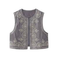 BUNO-Chaleco bordado de terciopelo Vintage para mujer, chaqueta sin mangas con cuello de pico, chalecos elegantes, chalecos de moda para mujer, abrigo 2025 - details 2