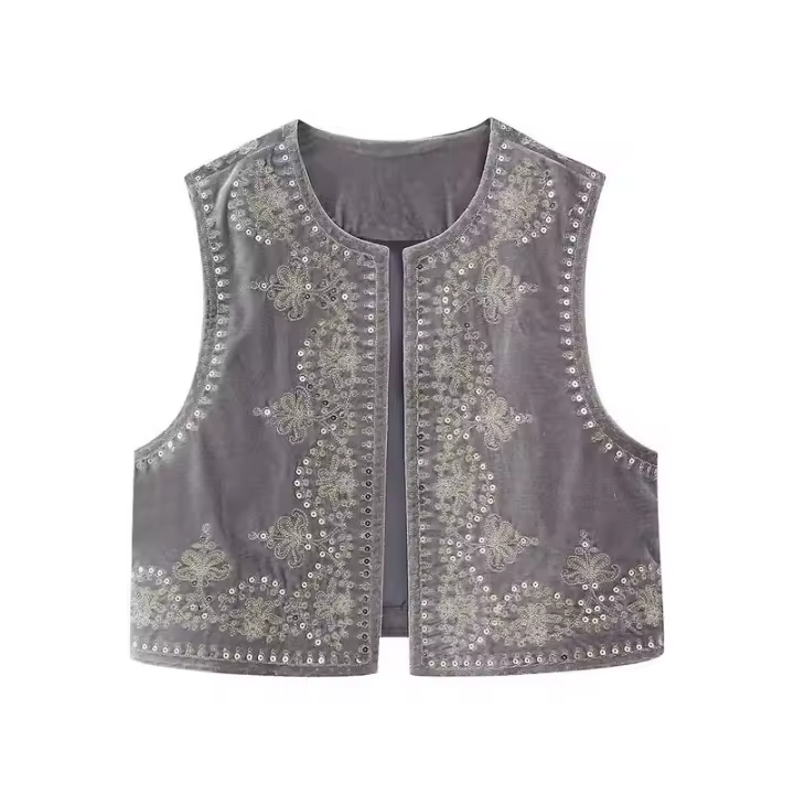 BUNO-Chaleco bordado de terciopelo Vintage para mujer, chaqueta sin mangas con cuello de pico, chalecos elegantes, chalecos de moda para mujer, abrigo 2025 - 1