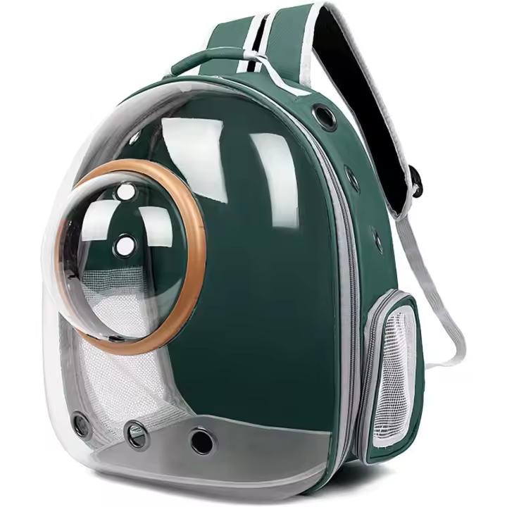 Galatée Mochila para Gatos, Mochila para Gatos al Aire Libre, Mochila Impermeable Transparente para Perros, Mochila para Mascotas con Cápsula De Espacio Ventilado (Verde, Cubierta Transparente) - 1