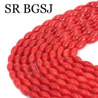 4x8mm forma de arroz oliváceo rojo Natural mar bambú Coral suelto DIYJewelry hacer cuentas de semillas hebra 15" - details 0