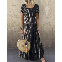 Vestido largo con estampado para mujer, prenda informal con cuello redondo, moda de verano - details 6