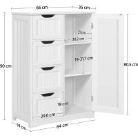Armario de Baño de Suelo Mueble Auxiliar Comodo con 4 Cajones Estante Ajustable 81x30x83 cm Blanco - details 20