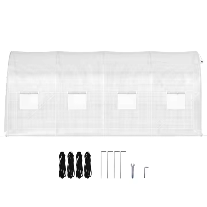 SucceBuy Invernadero de túnel de 15 x 7 x 7 pies, casa caliente portátil para plantas con aros de acero galvanizado, 1 viga superior - 1