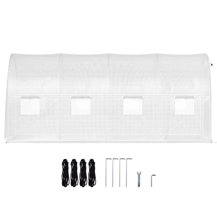 SucceBuy Invernadero de túnel de 15 x 7 x 7 pies, casa caliente portátil para plantas con aros de acero galvanizado, 1 viga superior - 1