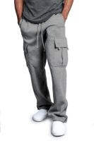 Pantalones deportivos sueltos para hombre, pantalones casuales con encaje, cintura elástica, bolsillo, color sólido - details 7