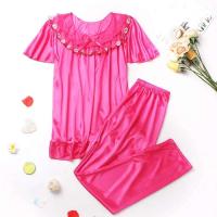 Conjunto de pijama de satén grande 5XL, pijamas cortos, decoración del hogar de mediana edad, pijamas de mujer baratos - details 29