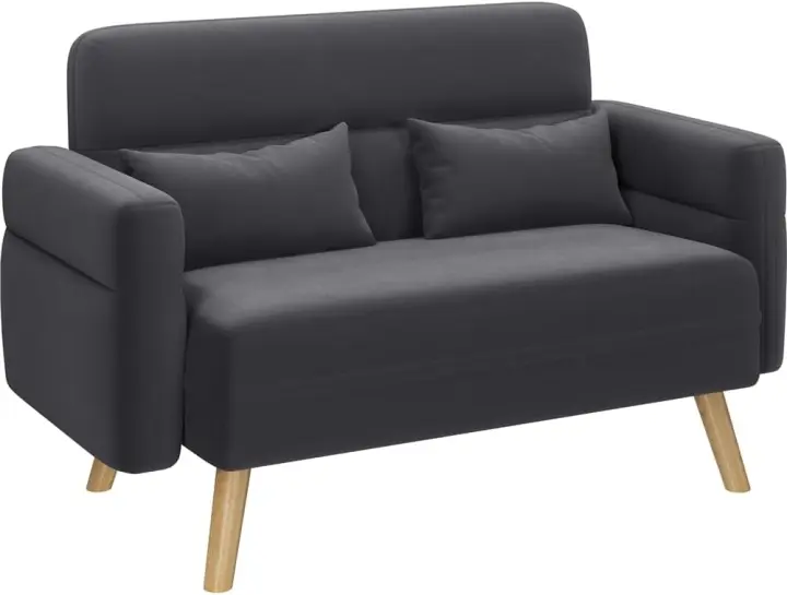 Sofá Moderno de 2 Plazas Tapizado de Tela Patas de Madera Cojines de Almohada para Sala - 1