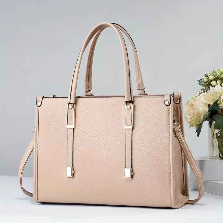 Bolso de mano elegante a la moda para mujer, bolso de hombro de gran capacidad, bolso de Color sólido, bolso versátil - 1