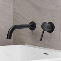 Grifo de Baño TOPX Montado en la Pared Mate Negro con Fregadero Integrado de Bronce Control Dual de Agua Caliente y Fría - details 10