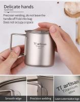 Tiartisan - Taza de agua de titanio ultraligera portátil para exteriores, villa de camping, picnic, mango plegable, taza de té cubierta, 420 ml - details 5