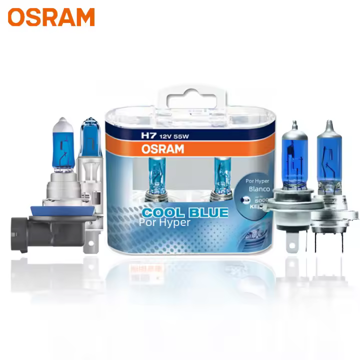famgem Bulbo De Faro De Coche Halógeno OSRAM H7 H4 H1 H11 HB3 9005 HB4 9006 Luz Azul Fría Y Hiper Blanca 5300K 12V 55W (2 Piezas) - 1