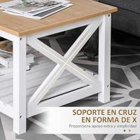 Mesa de Centro para Salón Mesa de Café con Estante de Almacenamiento Inferior para Dormitorio 116x60x48 cm Natural y Blanco - details 4