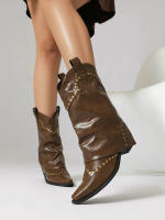Nuevas botas occidentales retro, botas cortas, zapatos de mujer de gran tamaño, pantalones remachados, botas de mujer - details 7