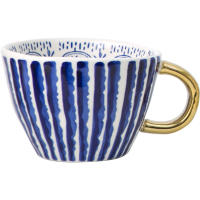 Pellizco de mano taza de cerámica de boca ancha irregular taza de café con mango dorado geométrico taza de avena de gran capacidad taza de agua para parejas - details 0