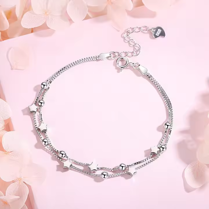 Pulsera de plata de ley con forma de estrella para mujer, diseño de nicho, estilo coreano para estudiantes, simple y único, serie bosque, día de San Valentín - 1