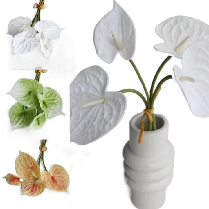 4 Uds. De artesanías de plantas, ramo de anturio de tacto Real, ramo Artificial Flexible hecho a mano para Navidad - 1