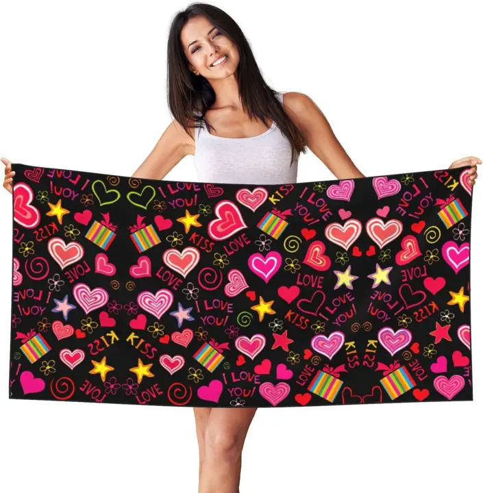 Toallas de camping unisex con estampado de múltiples símbolos, toallas de piscina absorbentes para piscina, baño, natación, yoga y spa - 1