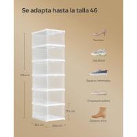 Juego de Organizadores de Zapatos 12 Cajas Apilables, 2 Zapateros Plegables y Portátiles, Hasta Talla 46, Montaje en 60s, Transparente y Blanco - details 21