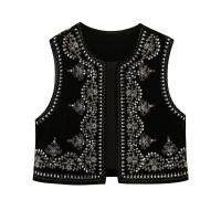Chaleco de Terciopelo con Lentejuelas Bordados Cuello Redondo, Sin Mangas, Moda Vintage para Mujeres Primavera 2023 - details 2