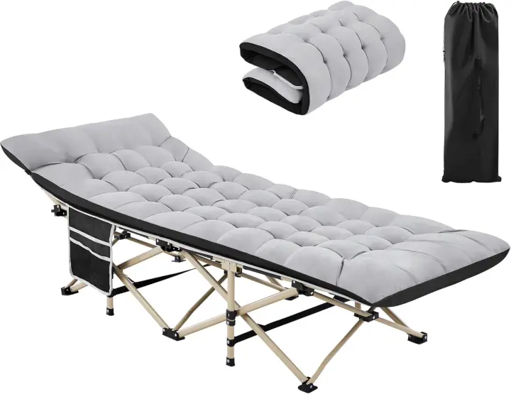 Cama de Campamento Plegable con Colchón de 150 kg, Carga de Cama de Camping con Bolsa de Transporte Marco de Metal - 1
