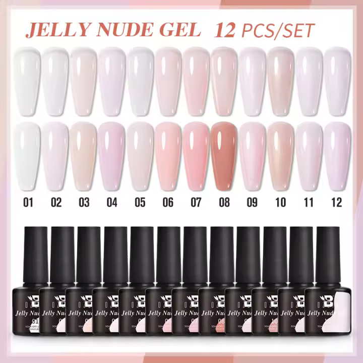 BOZLIN-Kit de Gel semipermanente UV LED para uñas, barniz para manicura, 12 piezas, Color rosa transparente - 1