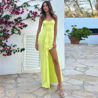 BUNO-vestido con volantes y borlas para mujer, prenda con cuello Halter, Espalda descubierta, abertura abierta, fruncido, cadera de melocotón, ceñido al cuerpo, boda, fiesta de noche - details 2