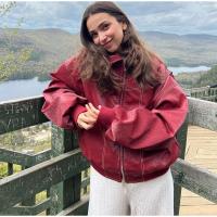 Chaqueta Bomber de Cuero para Mujer Arayas Casuales con Cremallera Chaquetas de Manga Larga Sueltas con Borla Moda 2024 - details 8