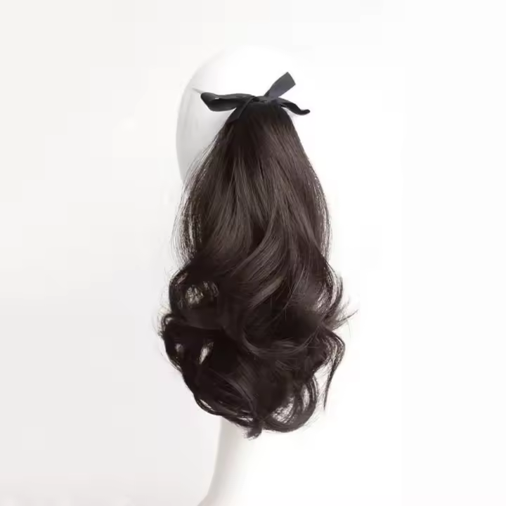 Peluca de cola de caballo rizada de fibra resistente al calor, extensión de cabello, pinza ondulada, cola de caballo, peluca sintética de cola de poni marrón para niñas - 1